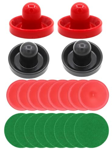 MAGICLULU Ensemble 20 Pièces de Pousseurs de Hockey sur Air en Plastique 96 Mm Rouge et Noir Palets 64 Mm Rouges pour Table de Hockey Air, Accessoires de Jeu pour Salle de Loisirs