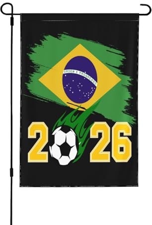 Bandiera 6 stelle Brasile 2026, tifoso del Brasile, pallone da calcio, bandiera Cup26, 12x18, doppio lato, da giardino, senza asta.