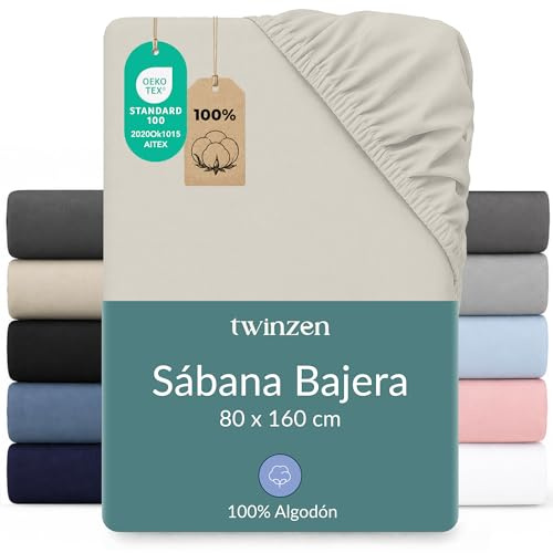 Twinzen Sábana Bajera Jersey Algodón 80x160 Beige Altura 15 cm