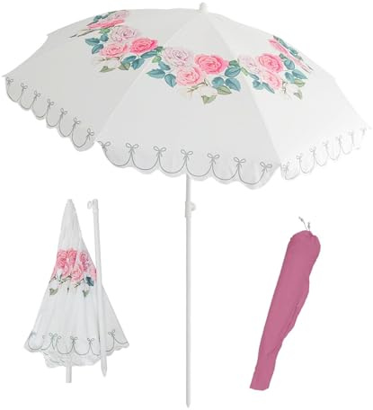 Romantic 200CM Garden Parasol with Floral Pattern, UV Protection, Waterproof, Adjustable, Portable, Ideal for Outdoor, Beach, Patio, and Terrace Use