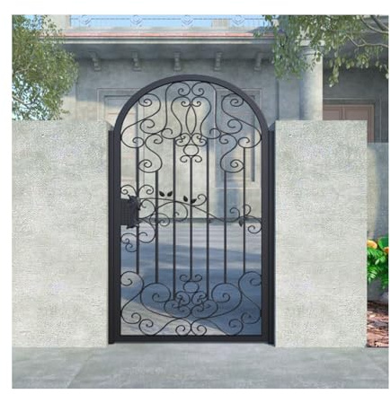 Porte de jardin extérieure, arche en métal avec portail verrouillable, porte de sécurité autoportante pour jardin et pelouse