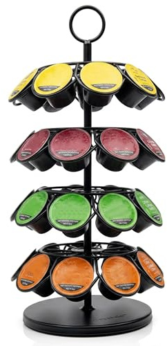 Crystals 36 Pod Coffee Capsule Holder Revolving Stand – Compatible with Dolce Gusto & K-Cup, 360° Rotating Rack, Space Saving Metal Storage Organiser for Kitchen Countertop & Coffee Station