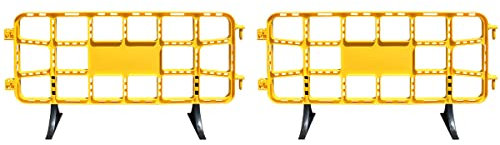 ADO - Valla de plástico obra peatonal amarilla, valla reforzada con patas extraíbles de 2 metros (2- Vallas amarillas)
