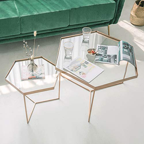 XWZJY Nordisch Hexagon Satztische, 2 Stück Side End Dinner Table Früher Klare Glasplatte Und Edelstahlbeine, Freizeit Couchtisch Für Wohnzimmer Büro