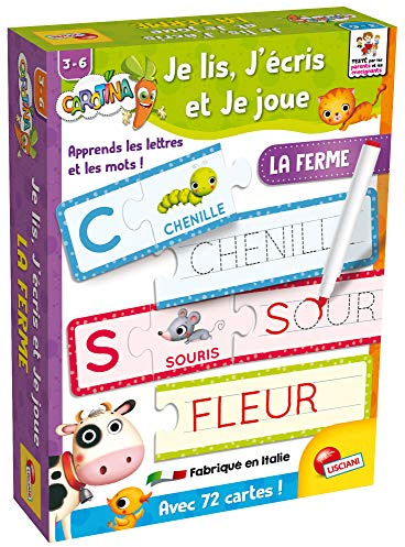 Lisciani - CAROTINA - Je lis, J'écris et Je joue - Jeu Educatif Pour Enfants de 3 à 6 ans - Apprends les Lettres et les Mots de la Ferme - Association de Puzzles pour Apprendre à Lire et Ecrire