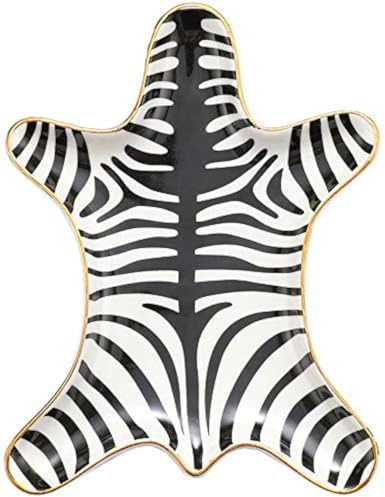 Stephanie Imports Zebra, piatto portagioie in ceramica dorata e piatto decorativo per gioielli