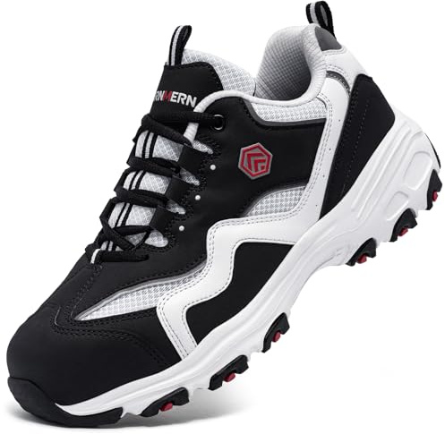 LARNMERN Chaussure de Securité Homme Femme,Respirant Réfléchissant Embout en Acier Basket Securité Chaussure de Travail 41,Noir Blanc