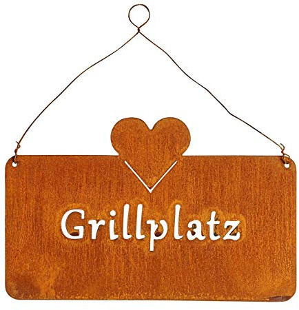 levandeo Schild Grillplatz 25x16cm Herz Garten-Deko Rost Rostdeko Türschild Wandbild Schriftzug Wanddeko Grillen Sommer