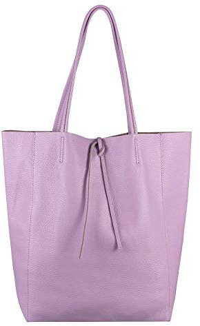 OBC Made in Italy Damen Leder Tasche Shopper Schultertasche DIN-A4 Tote Bag Metallic Handtasche Umhängetasche Beuteltasche (Flieder)