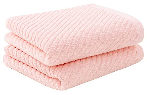PiccoCasa Cotton Hand Towels 2 Pack Ribbed Hand Towels for Bathroom Soft and Highly Absorbent Small Hand Towel - Pink 34 x 74cm Hotel Spa Towel Face Towels Set