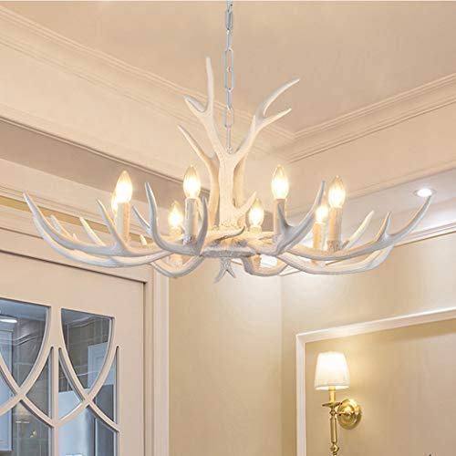 Kronleuchter Geweih Vintage Style Harz Licht Geweih Kronleuchter Wohnzimmer Lampen Bar Esszimmer Village Retro Restaurant Lampen Cafe Korridor Weiß Hänge Pendelleuchten,6 heads 80CM