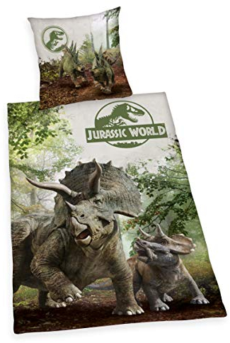 Herding Jurassic World Bettwäsche-Set, Wendemotiv, Kopfkissenbezug 70 x 90 cm, Bettbezug 140 x 200 cm, Mit leichtläufigem Reißverschluss, Baumwolle/Renforcé