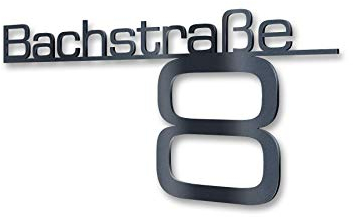 Metzler Hausnummer Anthrazit, individueller Schriftzug Edelstahl, Hausnummernschild, Straßenschild, Wunschstraßenname und Hausnummer, RAL7016, Rostfrei & Wetterfest, Made in Germany, Länge: 600 mm
