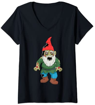 Femme Cadeau de décoration de jardinage de nain de jardin zombie T-Shirt avec Col en V