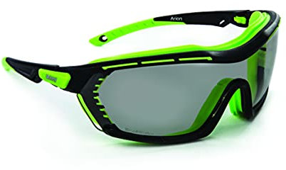 Riley Arion Anti-Scratch & Anti-Fog Protective Eyewear Safety Glasses with Sports Style Green and Black Frame (Grey Lens)