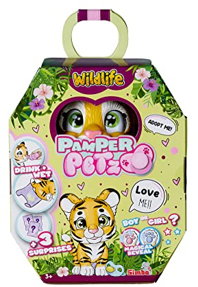 Simba 105953575 - Pamper Petz Tiger, mit Trink- und Nässfunktion, Spielzeugtiger für Kinder ab 3 Jahren, Tiger zum Spielen, mit Überraschung und magischer Pfote Tierbaby