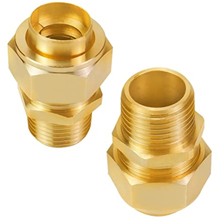 Kinchoix 1/2 NPT Brass Pipe Fittings Male Threaded Hex Nipple Brass Tone NPT Male Thread Pipe used for 1/2in Gas Pipe Pack of 2