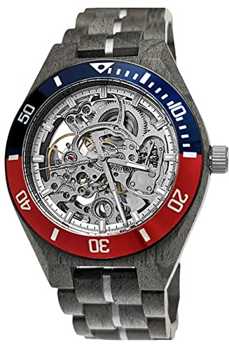 Holzwerk Germany Handgefertigte Skelett Automatik Herren-Uhr Öko Natur Holz-Uhr Holz Armband-Uhr Braun Schwarz Gold Ahorn Analog (Grau-Silber)