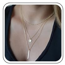Aneneiceera Boho Layered Bar Coin Necklace Sequins Choker Gold Round Disc Necklaces Bar Pendant Multilayer Necklace Chain Wedding Jewelry Long Necklaces for Women