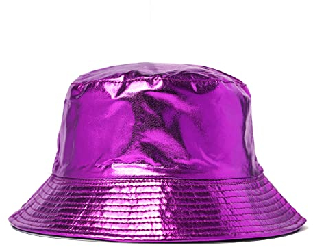 Eigso Unisex Hip Hop Eimer Hut für Männer Frauen Metallic Leder Fischer Hut für Mann Frauen Flexible Eimer Hut