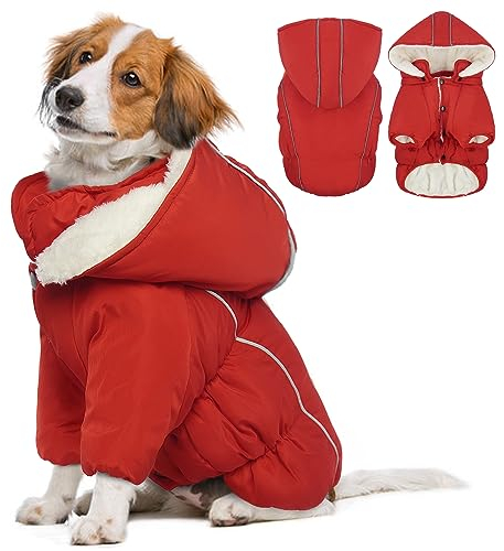 Katzinst Haustierkleidung, Winter Hundemantel mit Beinen Warm Hunde Wintermantel Hundejacke, Anti-Schneeanzug Hundebekleidung Hundepullover Grosse Hunde Labrador Schäferhund Dobermann, Rot XL