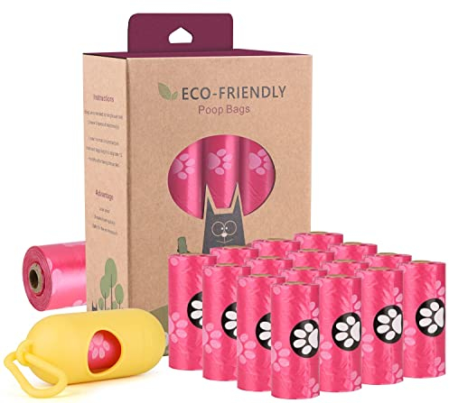 Nineaccy Biodegradable Dog Poo Bags with Holder-240 Large Poop Bags, Corn Starch Blended Compostable Poo Bag, Extra Thick Strong Leak Proof Poop Waste Bag for Dogs (Pink)
