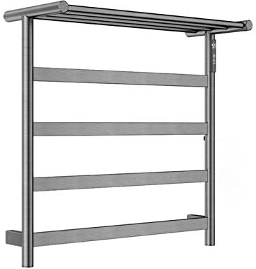 WRJAHCG Scaldasalviette,Termoarredo Elettrico 4 Barre,Scaldasalviette Elettrico Acciaio Inox, Bagno a Parete Asciugabiancheria 75W,con ripiano,Timer,Primary Color,Hardwired