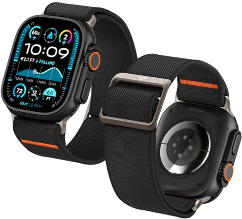 Spigen Lite Fit Bracelet en Nylon Compatible avec avec Apple Watch Ultra 3/2/1 49mm, Series 11/10 46mm, Series 9/8/7 45mm, 44mm - Noir