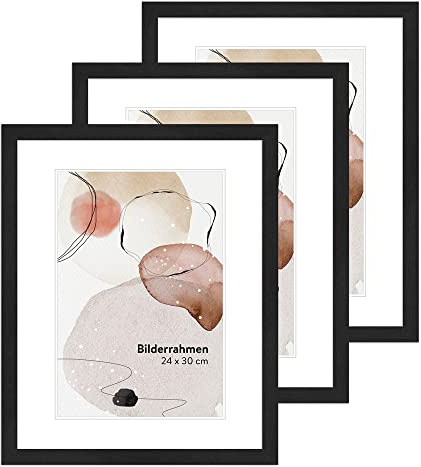 WANDStyle Lot cadre photo 24x30 par 3, cadres photo noir, cadres photos 30x24 cm, set cadre bois, encadrement tableau à suspendre, kit galerie murale, picture frame H950 – Made in Germany