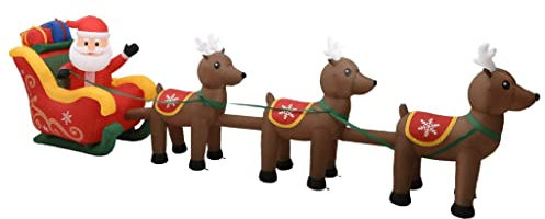 vidaXL Weihnachtsmann Aufblasbar mit Rentieren LED Weihnachtsdeko Weihnachten Beleuchtet Weihnachtsfigur Deko Figur Winter Innen Außen 490cm