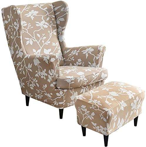 AQIGR 2 Teilig Ohrensessel Überzug Mit Ottomane Schonbezug Stretch Sessel Überwürfe Ohrensesselbezüge Bezug Sesselhusse Tiger Stuhlbezug (Color : #21)