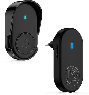 Timbre Inalámbrico Exterior Impermeable, Kit Timbre Puerta Ip66 Impermeable (Negro)