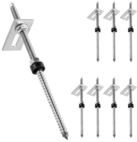 Lot de 6 vis à double filetage M10 x 200 mm Installation PV en acier inoxydable réglable en hauteur Chevilles pour fixation solaire photovoltaïque sur les toits de bâtiments Matériau : acier