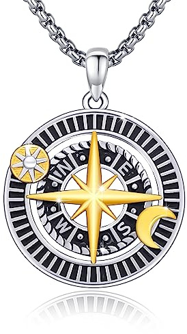 OHAYOO Kompass Kette Herren 925 Sterling Silber Anhänger Halskette Outdoor Schmuck für Herren Damen