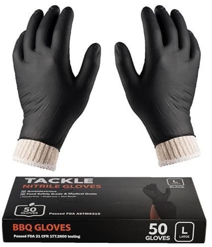 Tackleit BBQ Gloves for Cooking, Baking, Grilling, Pack of 50 Disposable Nitrile Gloves and 2 Pieces Cotton Glove Liners, Washable, (50)