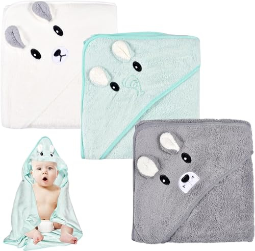 Forhome 3 STK Kapuzenhandtuch Baby,80 x 80 cm Babyhandtuch mit Kapuze Baby Handtuch Kapuze Badetuch Polyester Unisex 0-5 Jahre