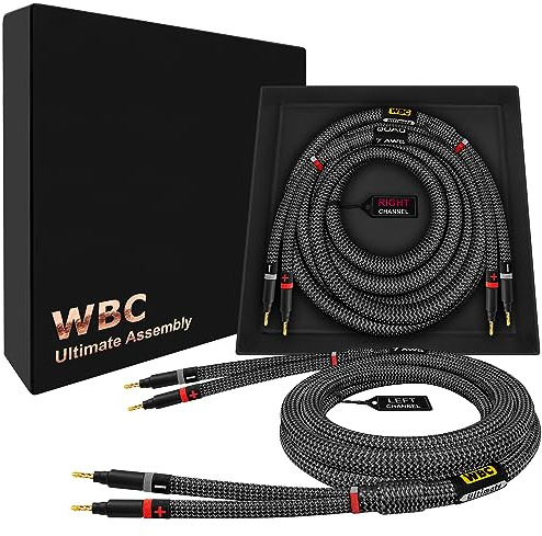 WORLDS BEST CABLES 2 Meter ULTIMATE - 7 AWG - Ultra-Pure OFC – Extra Premium Audiophile HiFi Speaker Cable Pair with Eminence Gold Banana Plugs & Carbon Tweed Jacket