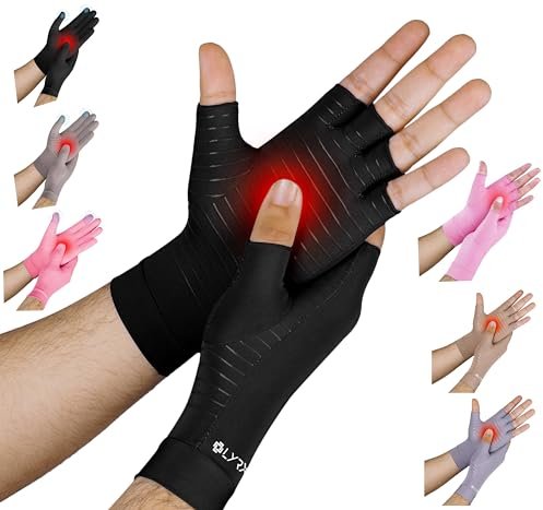 LYRX Arthritis-Handschuhe, rutschfest, für Damen und Herren, Tippen und Passform für Karpaltunnelsyndrom, Schmerzlinderung, fingerloser und voller Fingerhandschuh, Halbfinger, schwarz, X-Large