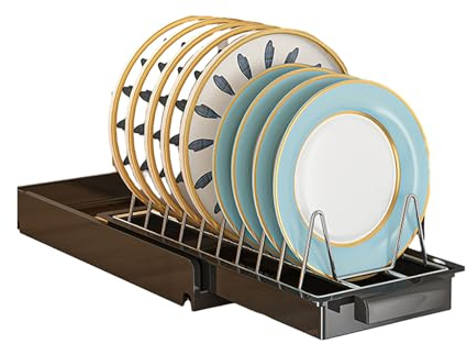 WHAPELQ Organizador de armario extraíble de acero inoxidable, organizador de platos para armario de cocina, estantes deslizantes multifuncionales para platos y cubiertos,