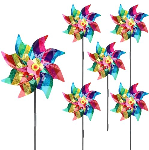 ERBO 6 Stücke Vogelabwehr Windrad, Reflektierende Windräder, Taubenabwehr Balkon, Windrad Garten, Vogelschreck Vogelabwehr für Balkon, Garten, Obstgarten, Hof, Dach (Bunte, ø 24cm)