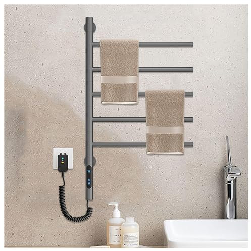 HAZARA Portasciugamani Elettrico, Scaldasalviette Riscaldato Ruotabile a 180° con Timer/Temperatura Regolabile/Display a LED, Scaldasalviette a Rack,Gray