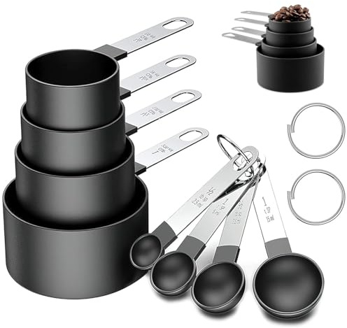 Measuring Cups and Spoons Set, Stackable Stainless Steel Handle | 8 Pcs Accurate Tablespoon for Measuring Dry and Liquid Ingredients Small Teaspoon with Plastic Head