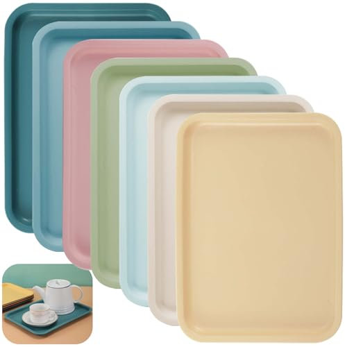 GOMETY 7 vassoi in plastica, antiscivolo, rettangolari, 30,5 x 23 x 2 cm, 7 angoli arrotondati, plastica PP, per cucina, sala da pranzo