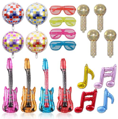 Set di Puntelli Gonfiabili Rock Star，Set di Strumenti Musicali Gonfiabili，Chitarra Elettrica per Giovani, Microfono Giovani e Chitarra Giocattolo - Ideale per Feste, Eventi e Divertimento dei Giovani