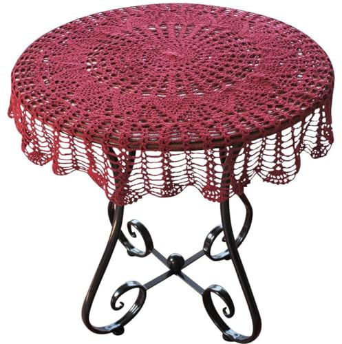 USTIDE Mantel de algodón hecho a mano de ganchillo redondo borgoña, mantel romántico de ganchillo para fiesta, boda, comedor, té de la tarde, 100 cm