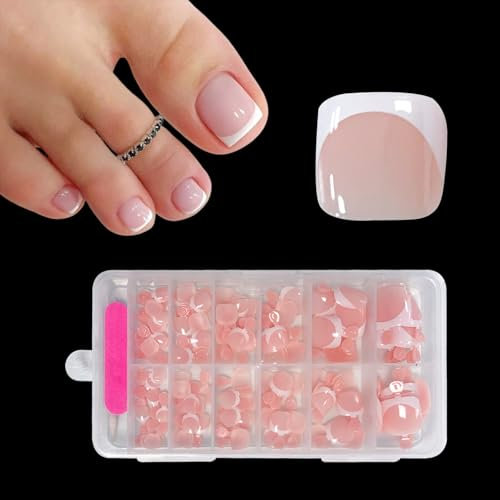 ZAHRIVA 120 Pièces Faux Ongles d'Orteil, Faux Orteil Ongles Pieds à Couverture Complète French Capsule Ongle Pied pour Manucure, 12 Tailles