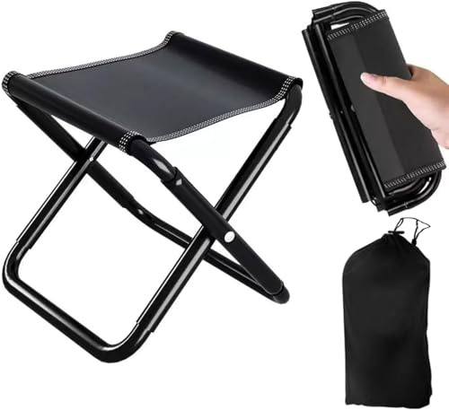 Hengrongshen Sgabello da campeggio pieghevole, 30 cm, pieghevole, 150 kg, con borsa per il trasporto, tubo in acciaio al carbonio ispessito, pieghevole, per pesca, giardinaggio e spiaggia