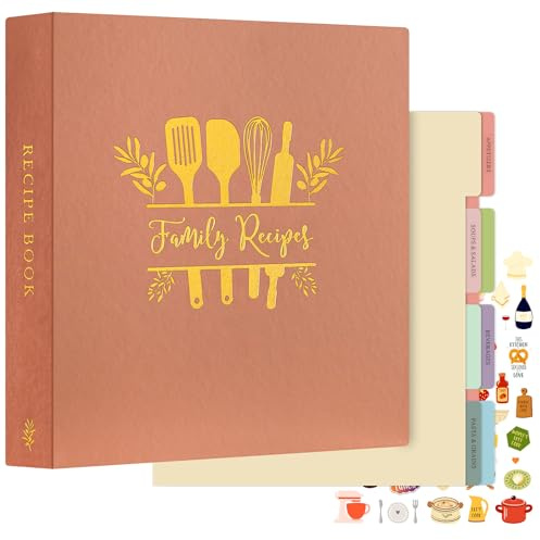 Lanpn Rezepte Ordner 3 Ringen für Kochrezepte, Kochbuch Selbst Schreiben, Recipe Binder Rezeptordner mit 8 Trennblättern und 2 Aufklebern, DIY Rezeptbuch zum Selberschreiben, Rose, Englisch