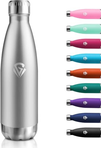 Borraccia Termica 500ml, Doppio Isolamento, Borraccia Acciaio Inox Riutilizzabile, Senza BPA, Borraccia A Prova di Perdite, Bottiglia Acqua Per Bambini, Scuola, Ufficio, Viaggi, Sport, Campeggio