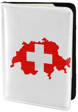 Reisepasshülle aus Leder mit Schweizer Flagge, für Damen und Herren, Reisebrieftasche, Reisepasshülle, Schwarz, Einheitsgröße